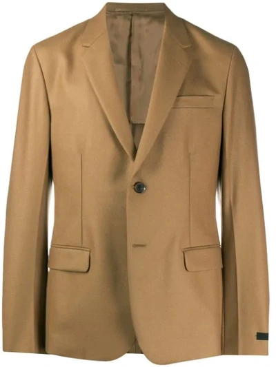 Shop Prada Notched Lapel Blazer Jacket In Neutrals