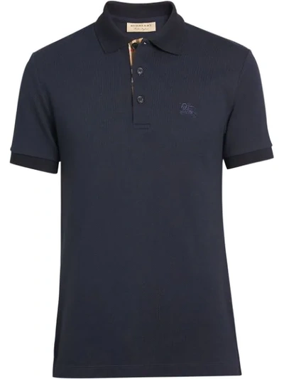 Shop Burberry Contrast-collar Polo Shirt In Blue