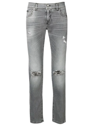 Shop Dolce & Gabbana Distressed Skinny Jeans In Grey