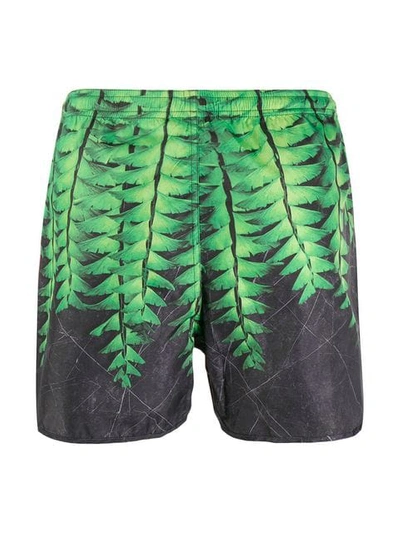 Shop Neil Barrett Leaf Print Swim Shorts In Green