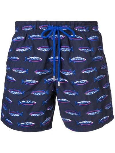 Shop Vilebrequin Fish Pattern Swim Shorts In Blue
