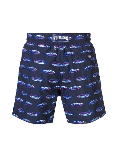 Shop Vilebrequin Fish Pattern Swim Shorts In Blue