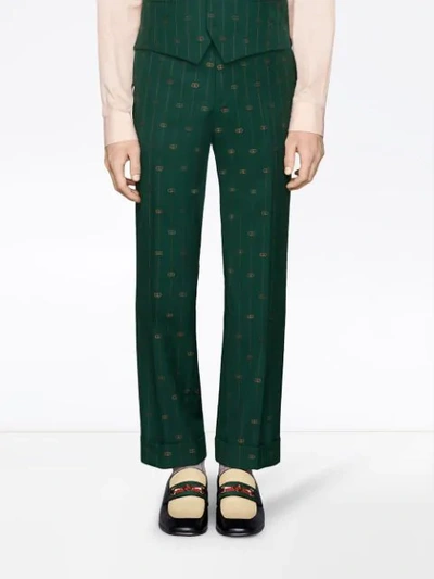 Shop Gucci Interlocking G Stripe Wool Pant In Green