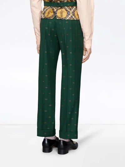 Shop Gucci Interlocking G Stripe Wool Pant In Green