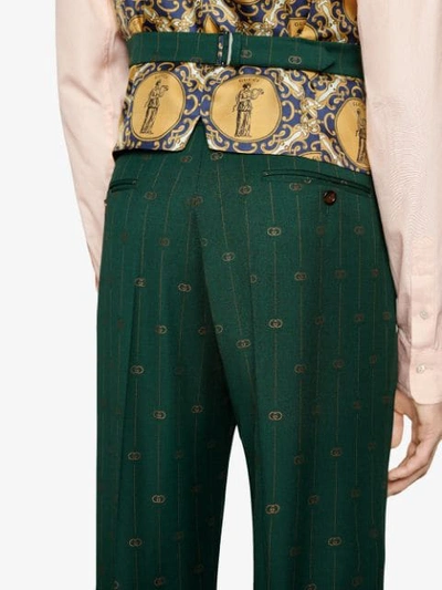 Shop Gucci Interlocking G Stripe Wool Pant In Green