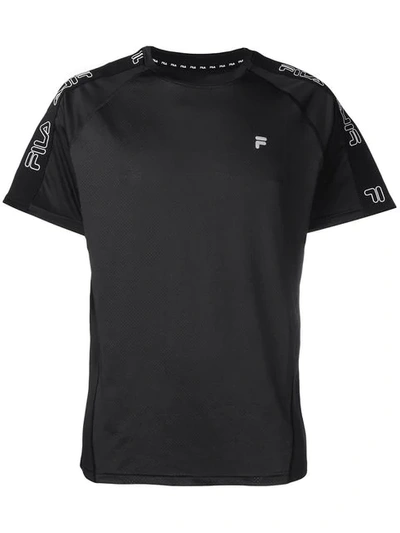 Shop Fila Logo Stripe T-shirt In Black