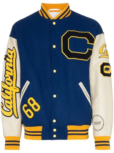 Shop Calvin Klein 205w39nyc C-patch Wool And Leather Varsity Jacket In Blue