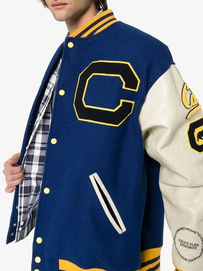 Shop Calvin Klein 205w39nyc C-patch Wool And Leather Varsity Jacket In Blue