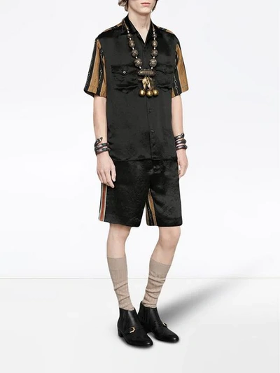 Shop Gucci Bi-material Printed Shorts In 1152 Black