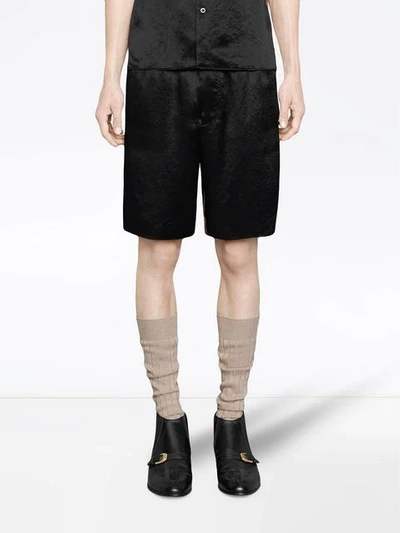 Shop Gucci Bi-material Printed Shorts In 1152 Black