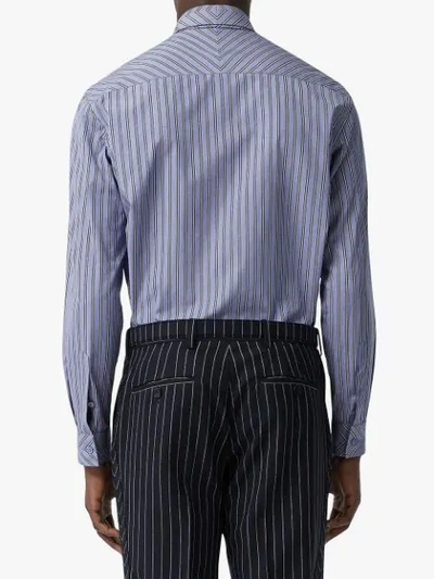 Shop Burberry Chevron Striped Cotton Shirt And Tie Twinset In Blue