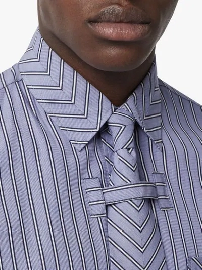 Shop Burberry Chevron Striped Cotton Shirt And Tie Twinset In Blue