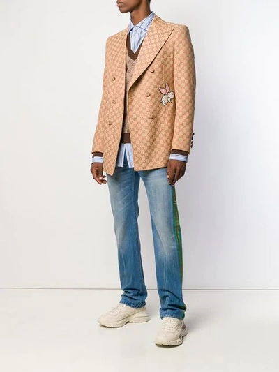 Shop Gucci Gg Canvas Jacket With Patch - Brown