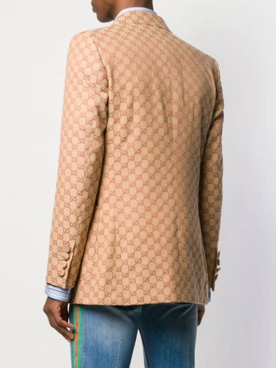 Shop Gucci Gg Canvas Jacket With Patch - Brown