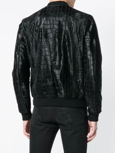 Shop Philipp Plein Croc-effect Bomber Jacket In Black