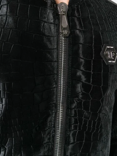 Shop Philipp Plein Croc-effect Bomber Jacket In Black
