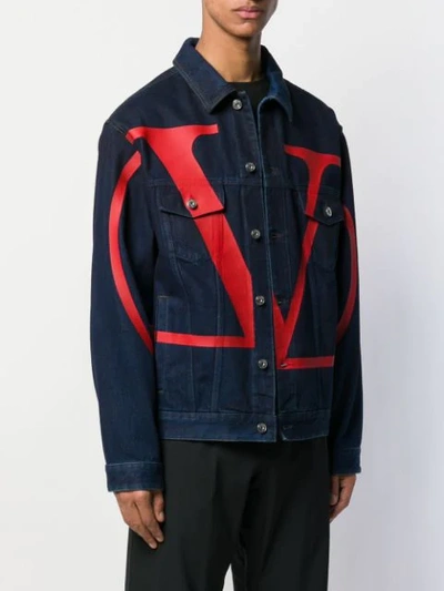 Shop Valentino Vlogo Denim Jacket In Blue