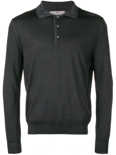 Shop Canali Long Sleeve Polo Shirt - Grey