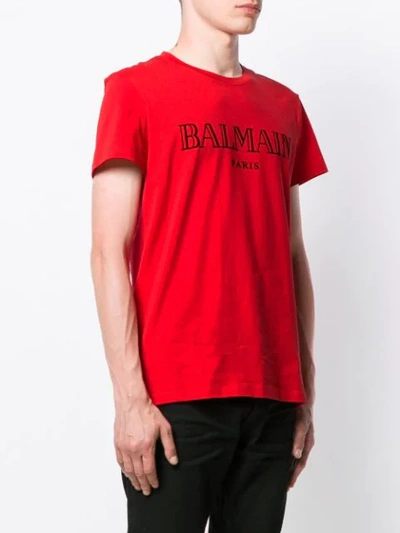 Shop Balmain Logo Print T-shirt In Red