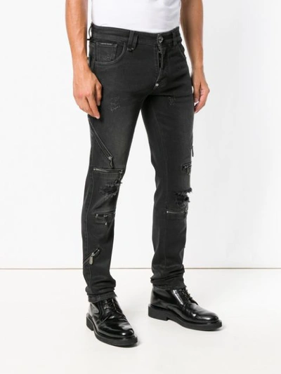 Shop Philipp Plein Zip Detailed Skinny Jeans - Black