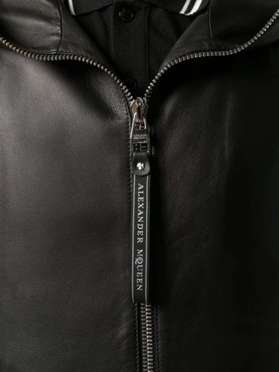 Shop Alexander Mcqueen Leather Hooded Jacket In Black