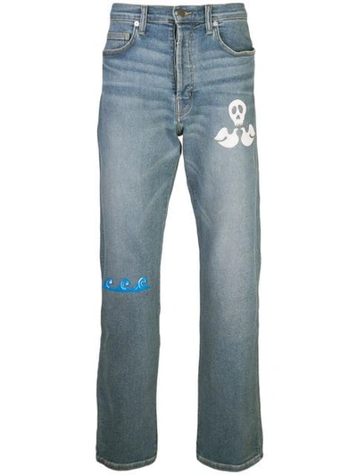 Shop Lost Daze Motif Faded Straight Jeans In White