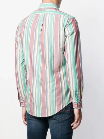 Shop Polo Ralph Lauren Embroidered Logo Striped Shirt In Green