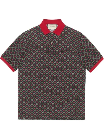 Shop Gucci Oversize Polo With Gg Star Print In Multicolour