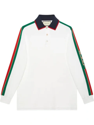 Shop Gucci Logo Stripe Polo Shirt - White