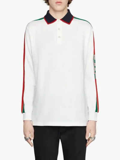 Shop Gucci Logo Stripe Polo Shirt - White