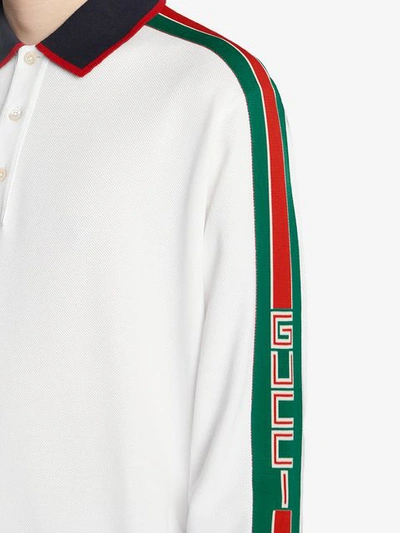 Shop Gucci Logo Stripe Polo Shirt - White