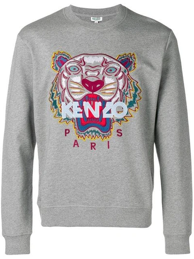 Shop Kenzo Tiger Logo Embroidered Sweatshirt In Grey