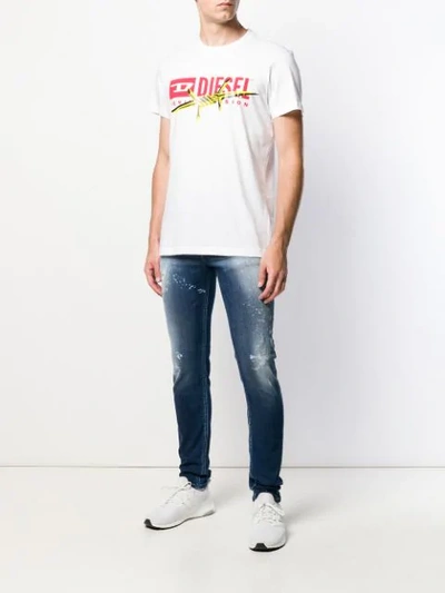 Shop Diesel Logo Print T-shirt In White