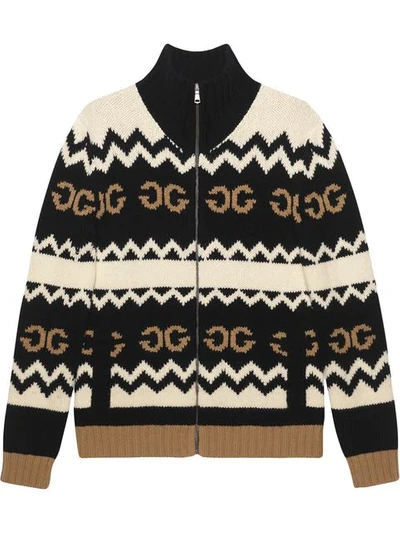 Shop Gucci Zipped Mirrored Gg Cardigan In Black