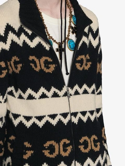 Shop Gucci Zipped Mirrored Gg Cardigan In Black