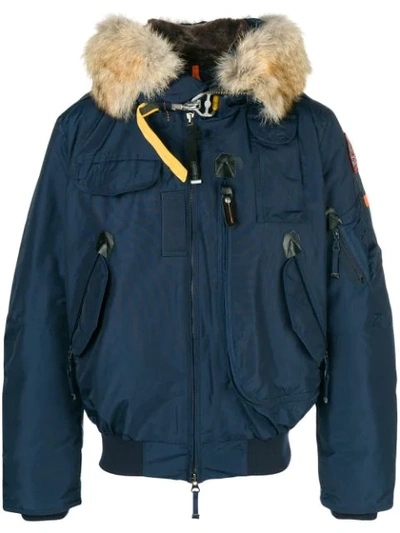 Shop Parajumpers Fur Trimmed Dip Front Jacket In Blue