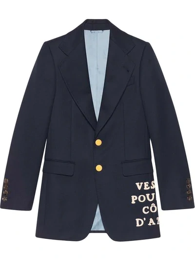 Shop Gucci Appliqué Twill Jacket In 4015 Blue