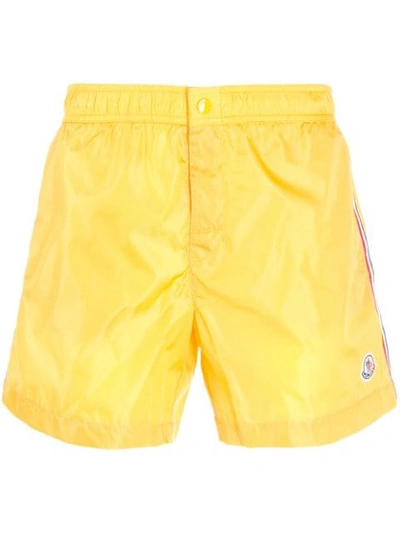 Shop Moncler Side Stripe Swimming Shorts In Yellow