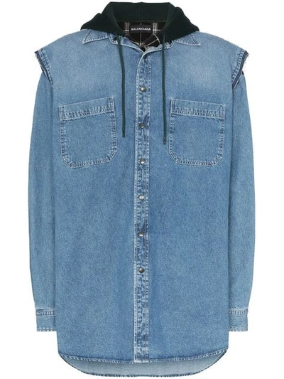 Shop Balenciaga Layered Denim Shirt In Blue