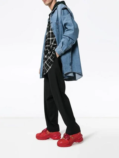 Shop Balenciaga Layered Denim Shirt In Blue