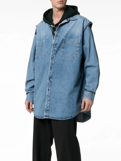 Shop Balenciaga Layered Denim Shirt In Blue