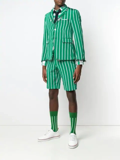 Shop Thom Browne Distressed Banker Stripe Short In Green