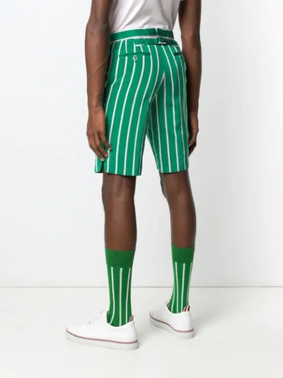 Shop Thom Browne Distressed Banker Stripe Short In Green