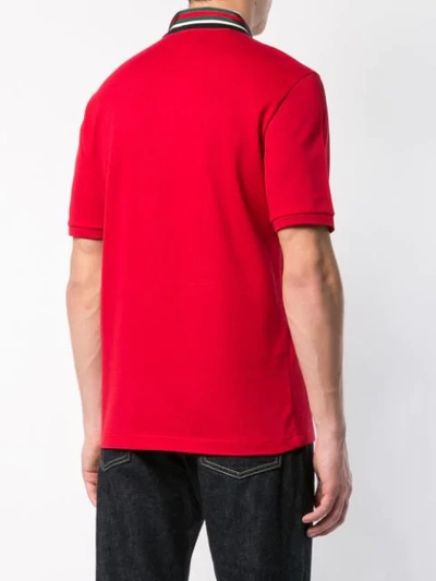 Shop Gucci Cotton Polo With Web And Feline Head In Red Multi