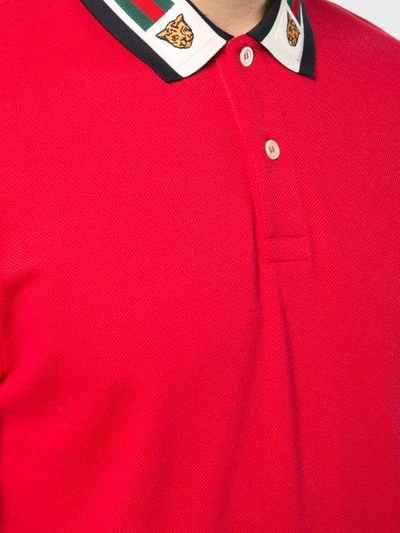 Gucci Cotton Polo With Web And Feline Head In Red | ModeSens