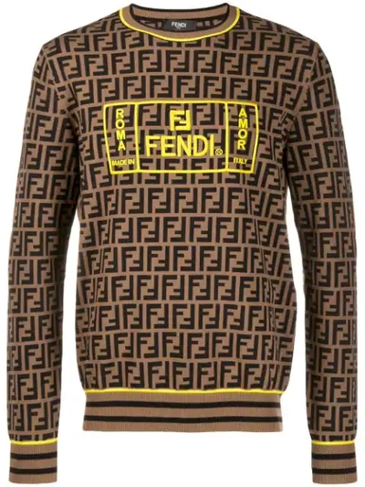 Shop Fendi Ff Logo Jumper In Brown