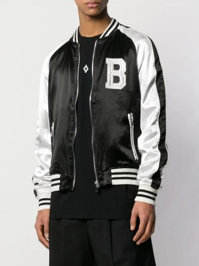 Shop Balmain Contrast Sleeve Bomber Jacket In Black