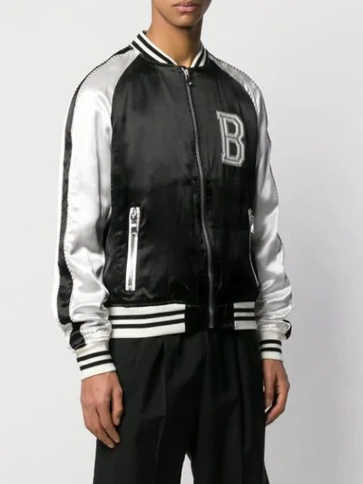 Shop Balmain Contrast Sleeve Bomber Jacket In Black