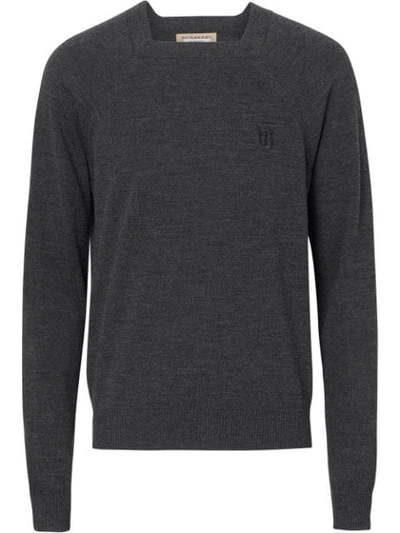 Shop Burberry Monogram Motif Wool Silk Sweater In Dark Grey