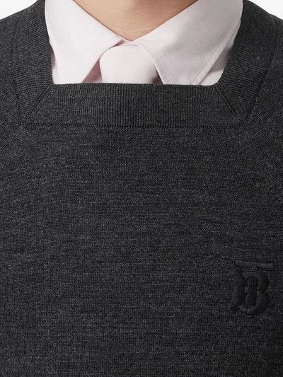 Shop Burberry Monogram Motif Wool Silk Sweater In Dark Grey